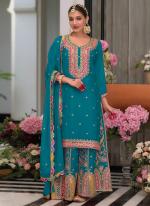 Chinnon Firozi Ceremonial Wear Embroidery Work Readymade Plazzo Suit